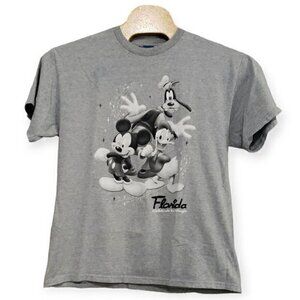 Disney Mickey Mouse, Goofy, Donald Duck Grey Black & White Graphic T-Shirt Large